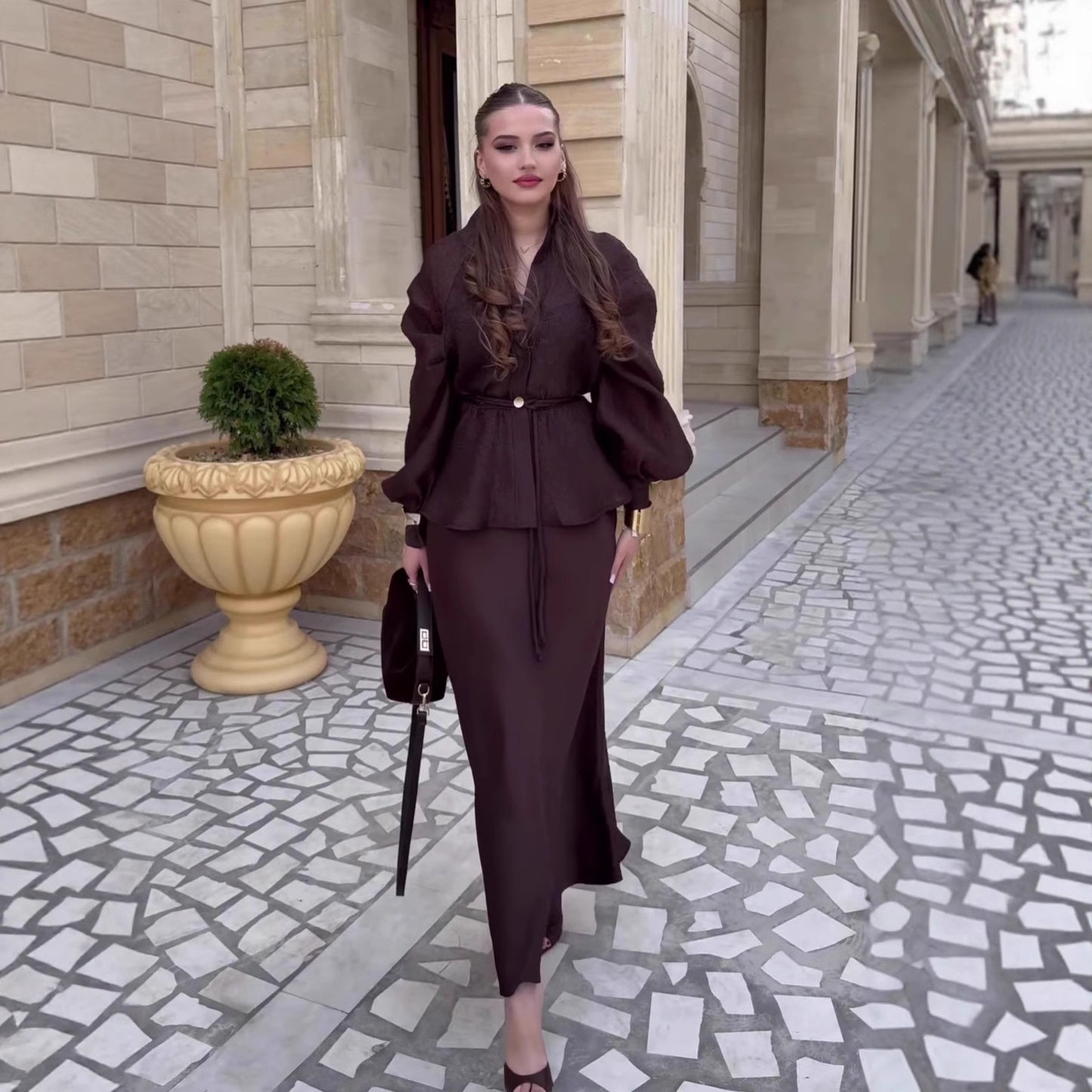 Élise Belted Blouse & Maxi Skirt Set