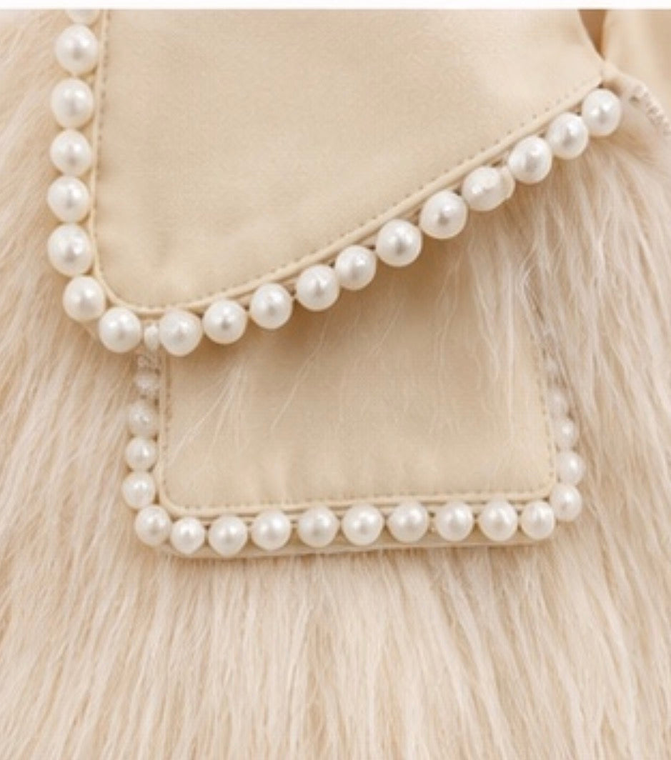 Élise Pearl-Trim Faux Fur Jacket – Ivory