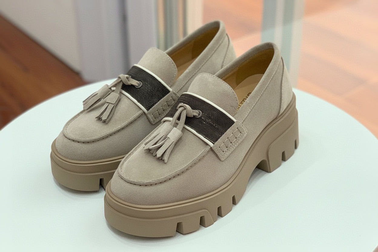 Crystals Paris Suede Platform Tassel Loafers For Women