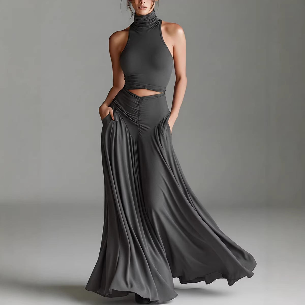 Luxe High Neck Two-Piece Maxi Dress Set