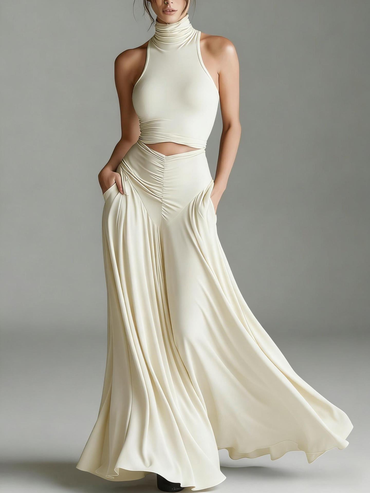 Luxe High Neck Two-Piece Maxi Dress Set