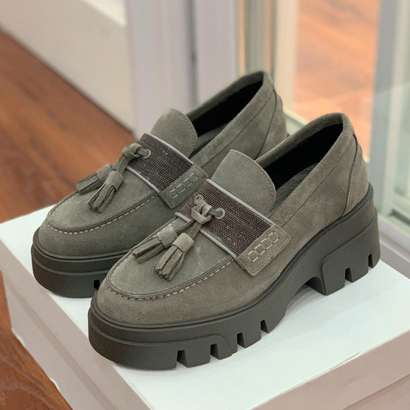 Crystals Paris Suede Platform Tassel Loafers For Women