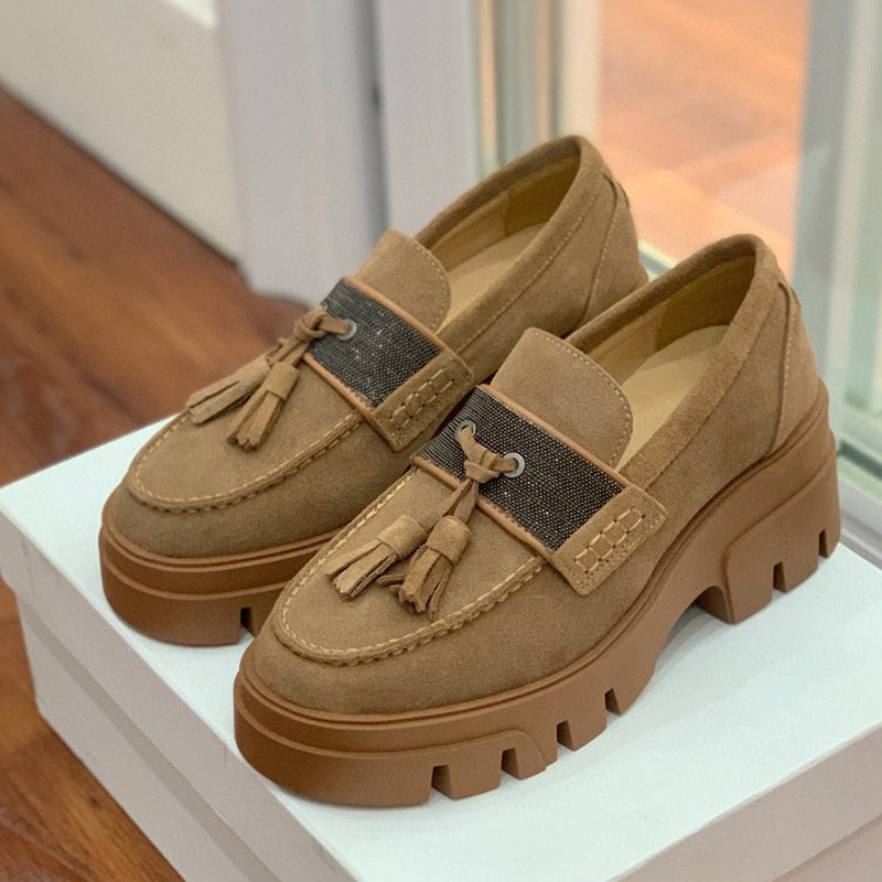 Crystals Paris Suede Platform Tassel Loafers For Women