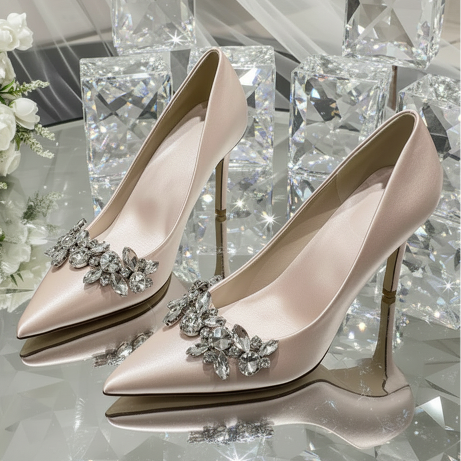 Crystal Satin Bridal Heels | Luxury Wedding & Evening Shoes