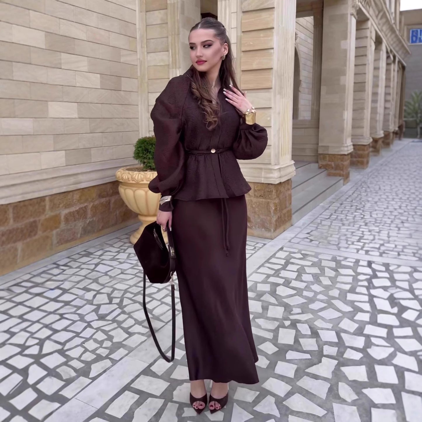 Élise Belted Blouse & Maxi Skirt Set