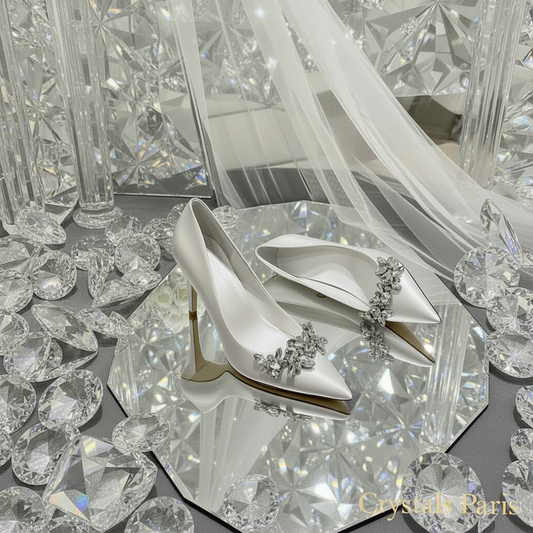 Crystal Pointed Toe Satin Heel