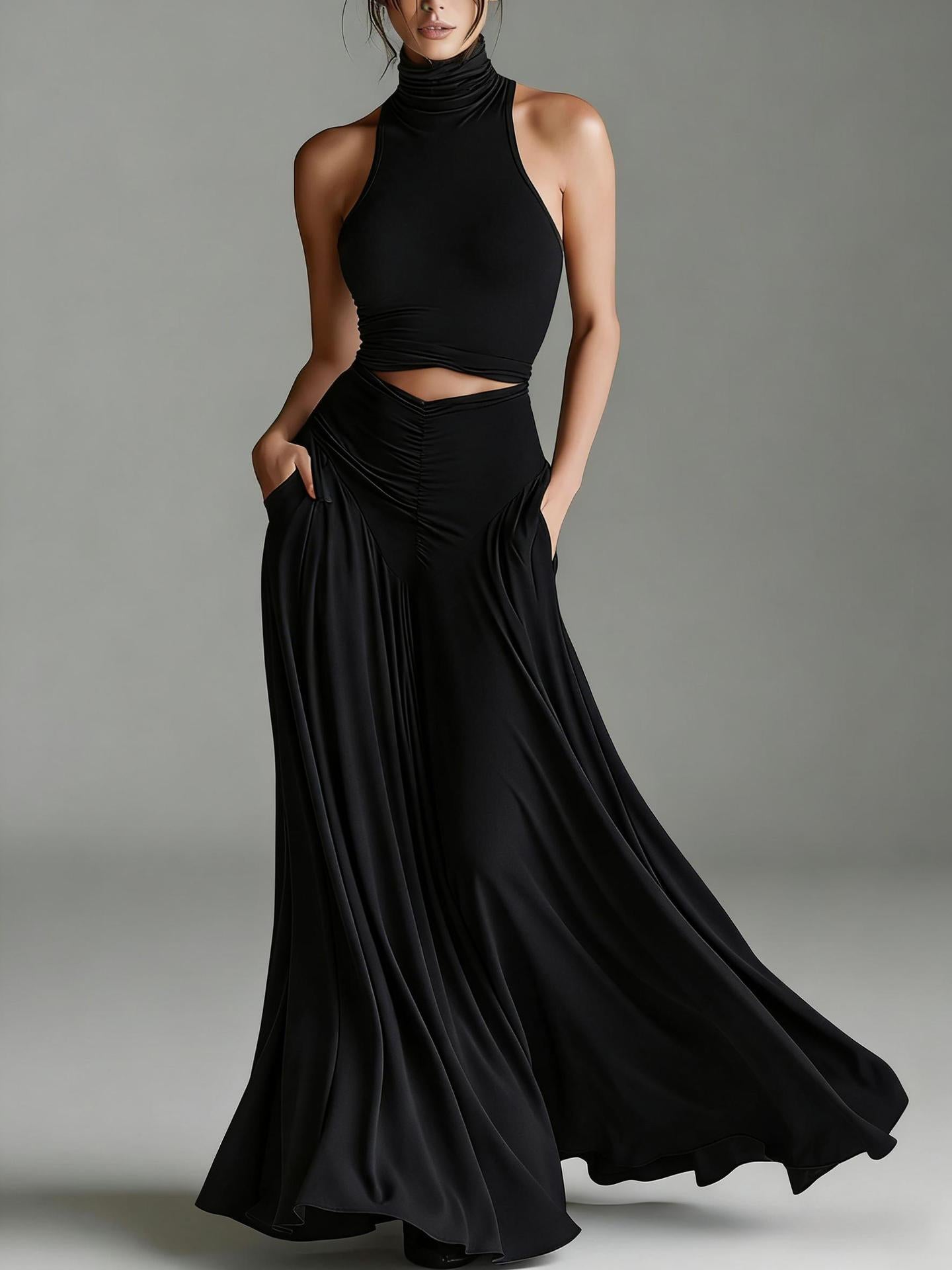 Luxe High Neck Two-Piece Maxi Dress Set