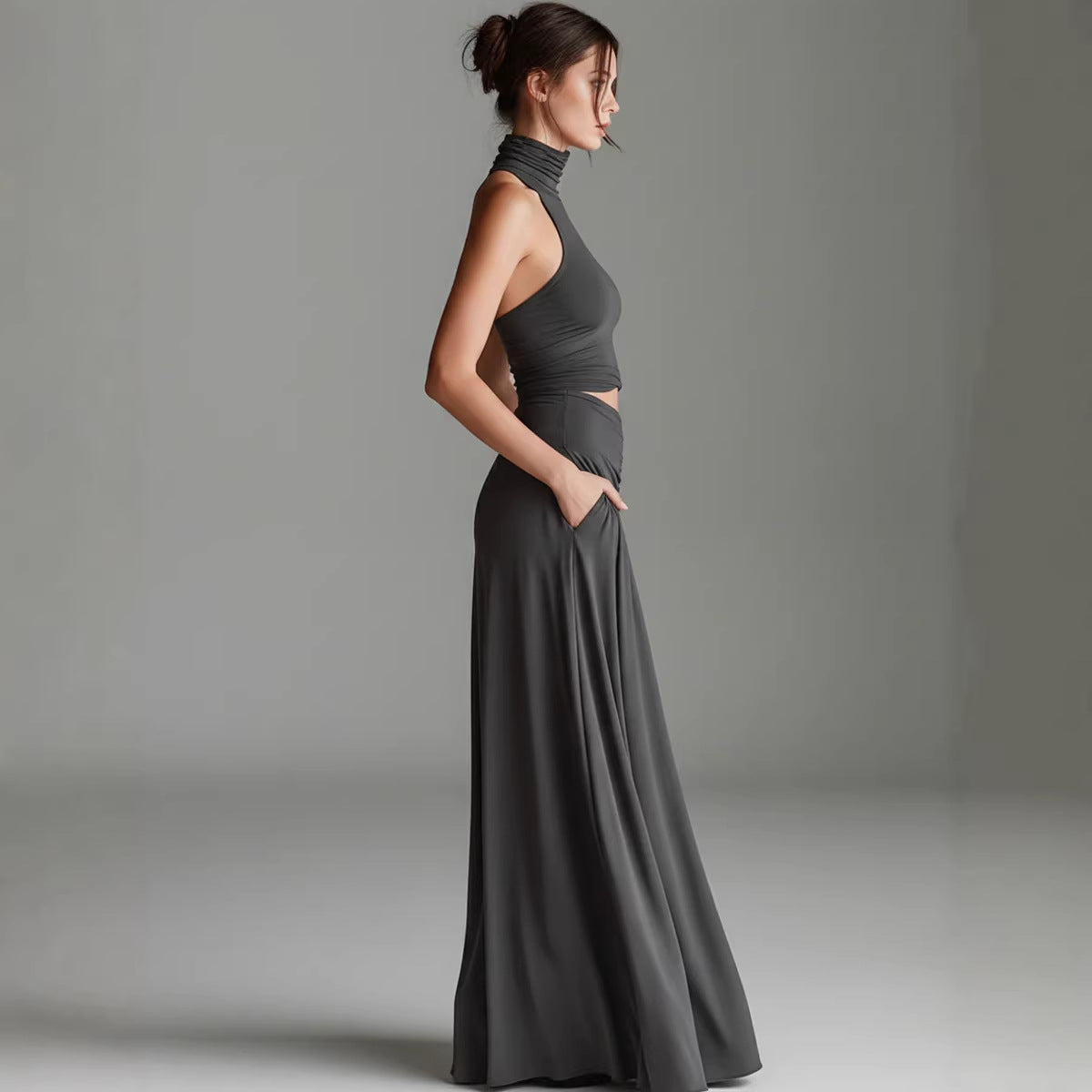 Luxe High Neck Two-Piece Maxi Dress Set