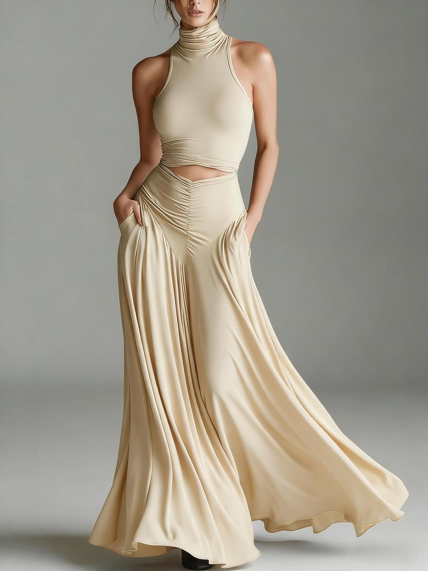 Luxe High Neck Two-Piece Maxi Dress Set