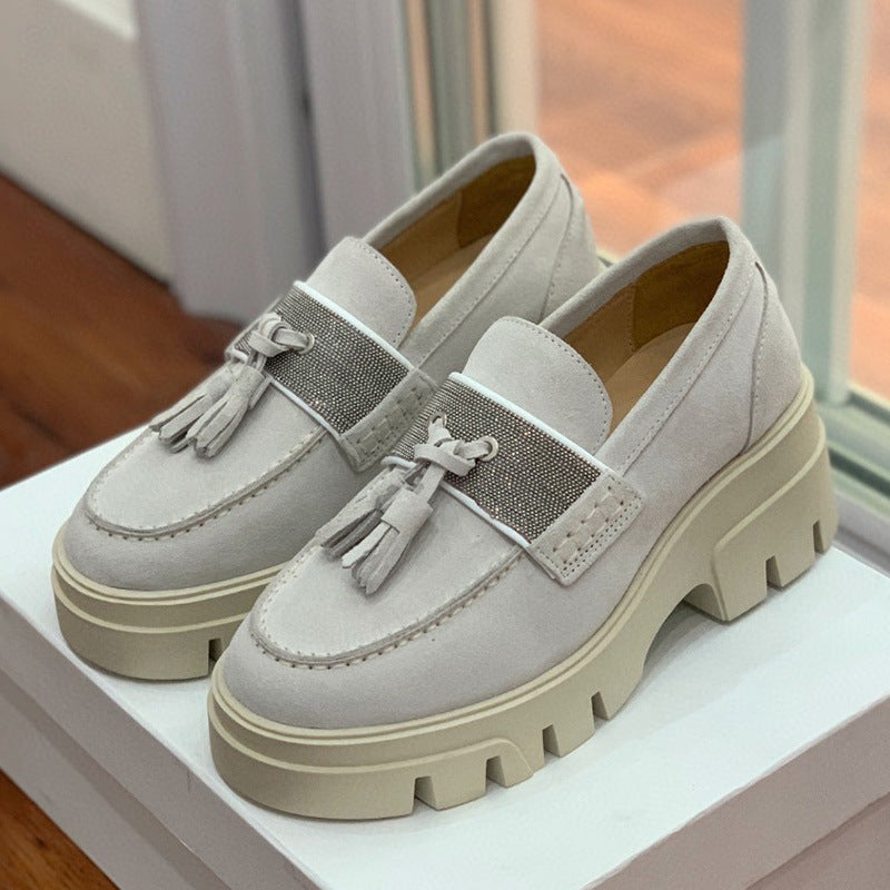 Crystals Paris Suede Platform Tassel Loafers For Women