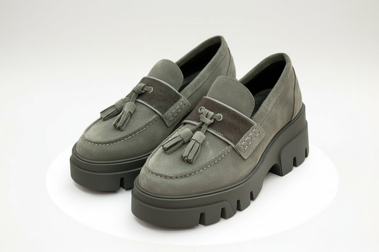 Crystals Paris Suede Platform Tassel Loafers For Women