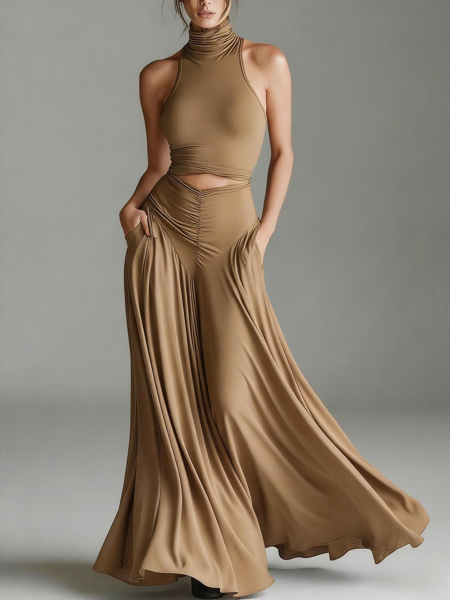 Luxe High Neck Two-Piece Maxi Dress Set
