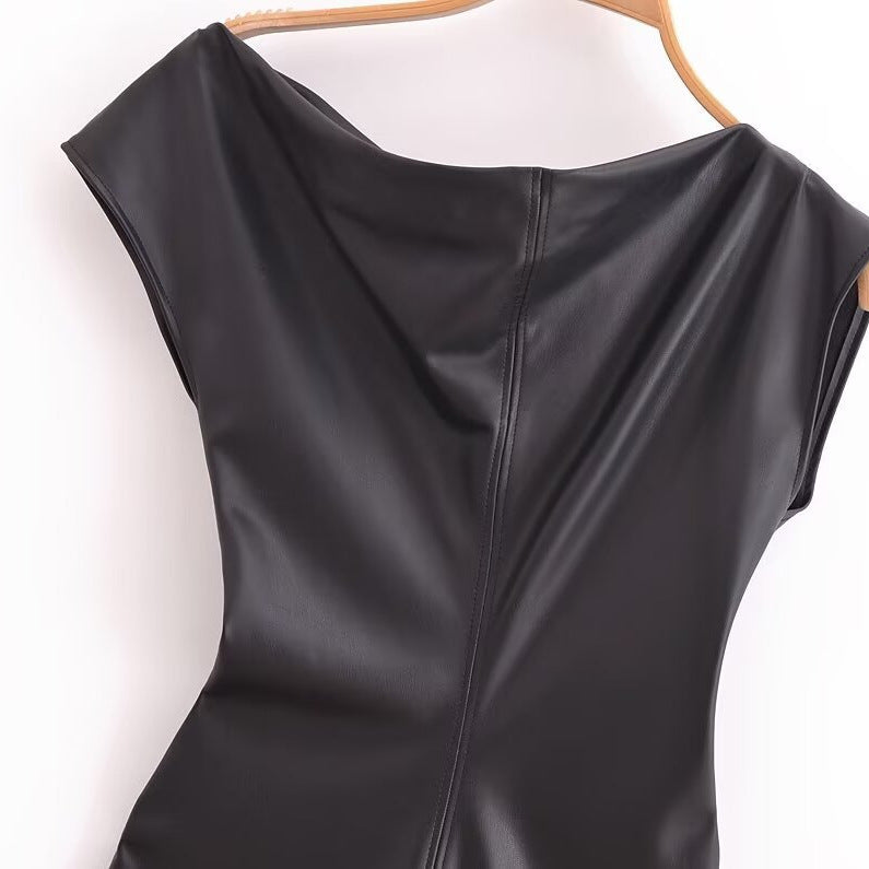 Paris Chic Asymmetrical Faux Leather Midi Dress