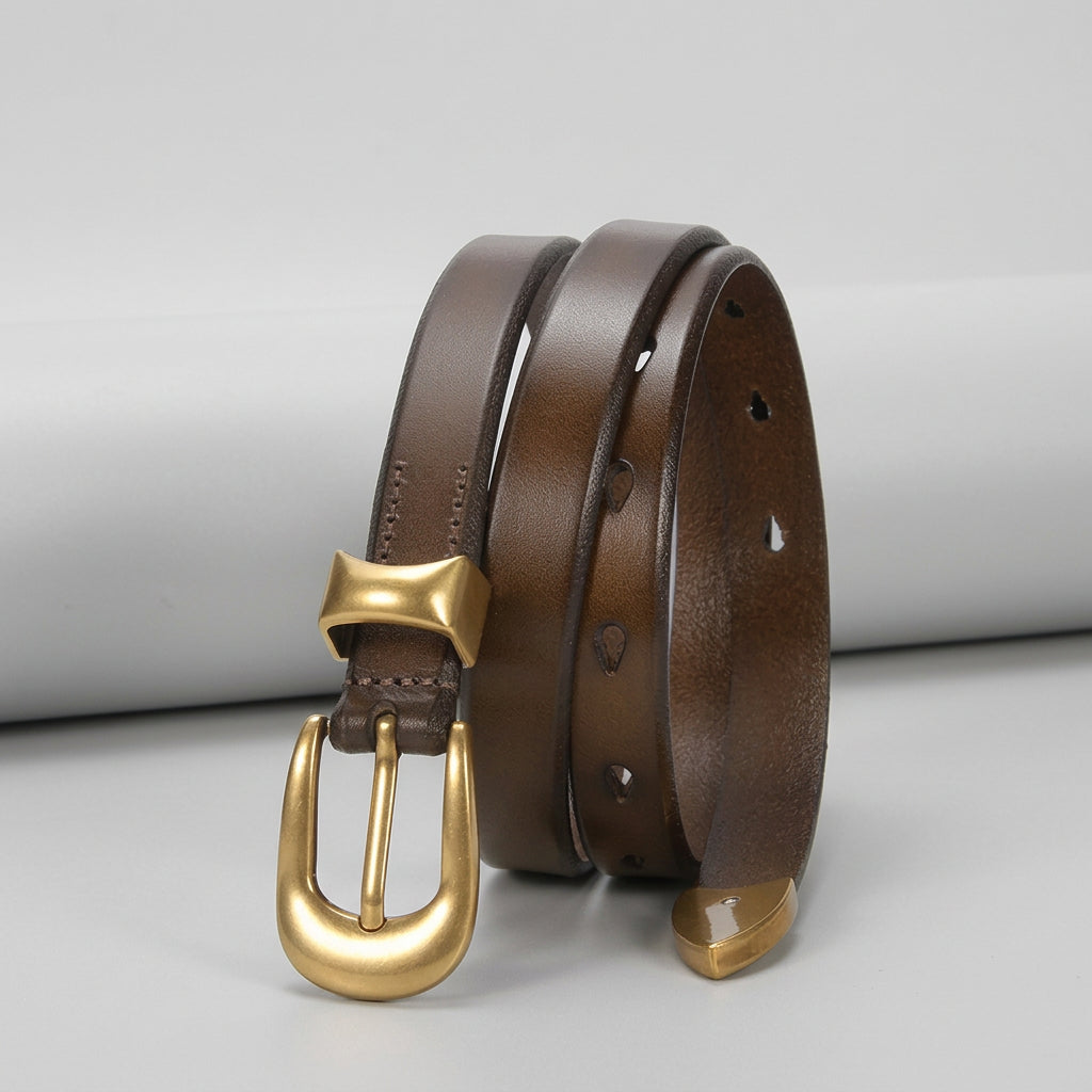 Élise Vintage Gold Buckle Leather Belt